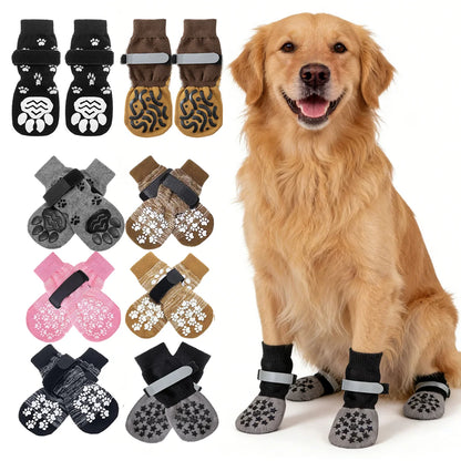 4 Pcs Waterproof Anti-Slip Dog Socks, Suitable for Dogs & Cats Indoor Outdoor Wear Designed for Don'T like Shoes and Older Pets