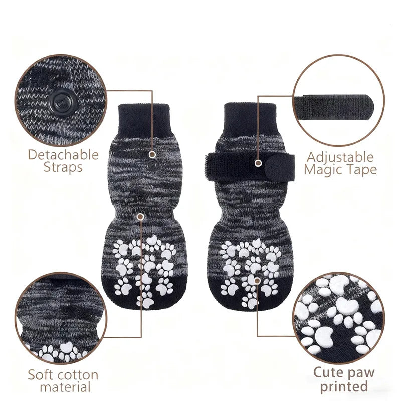 4 Pcs Waterproof Anti-Slip Dog Socks, Suitable for Dogs & Cats Indoor Outdoor Wear Designed for Don'T like Shoes and Older Pets